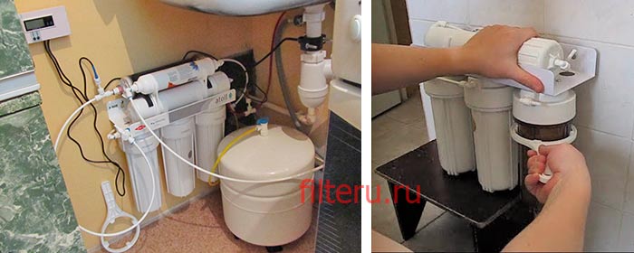 Замена фильтра в системе очистки воды Атолл
